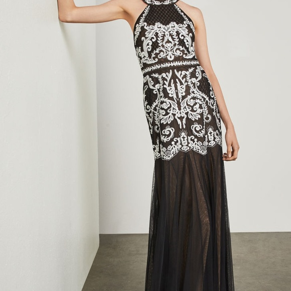 bcbg embroidered halter dress